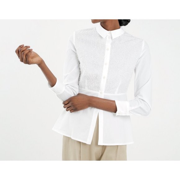 Samuji White Cotty Long Sleeve BD Top 34 2 NWT - Picture 8 of 11